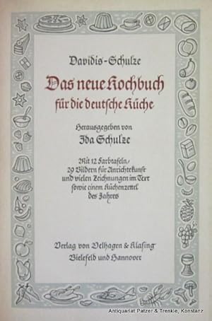 Seller image for Das neue Kochbuch fr die deutsche Kche. Herausgegeben von Ida Schulze. (10. Auflage). Bielefeld, Velhagen & Klasing, (1939). Mit 24 Tafelseiten mit meist fotografischen u. einigen farbigen Abbildungen sowie zahlreichen Illustrationen im Text. XXXXVI S., 1 Bl., 415 S., 8 Bl. Or.-Lwd. for sale by Jrgen Patzer