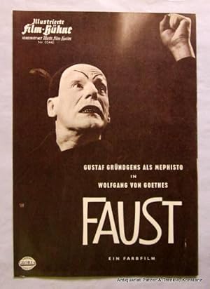 Bild des Verkufers fr Faust. Regie: Peter Gorski. Hauptdarsteller: Gustav Grndgens, Will Quadflieg und Elisabeth Flickenschild. (Mnchen 1960). Gr.-8vo. (26,5 : 18 cm). Mit zahlr. Abbildungen. 8 Seiten. Gefalzt. zum Verkauf von Jrgen Patzer