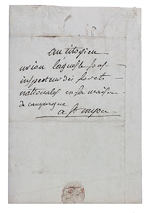 [Autograph letter concerning the guard of his woods].Riom, 9 July 1803. 4to (21 x 33.5 cm). 2 pp....