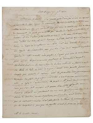 [Letter to Count Pierre François Réal].Pointe Breeze, New Jersey, 27 September, 1830. 4to (25 x 2...