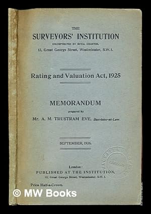 Imagen del vendedor de Rating and Valuation Act, 1925. Memorandum a la venta por MW Books