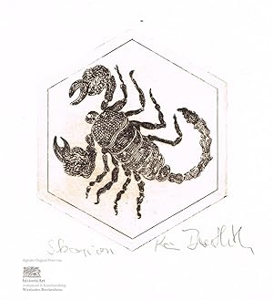 Bild des Verkufers fr Tierkreiszeichen "Skorpion" im Sexagon. Original-Radierung, von der Knstlerin eigenhndig signiert zum Verkauf von historicArt Antiquariat & Kunsthandlung