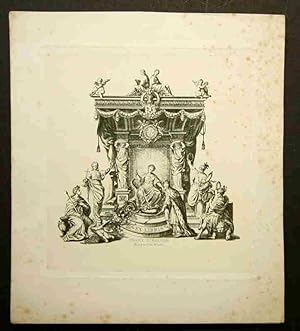 Ex libris für Franz Schaider, Bürger von Wien. Motiv: Antikes Portal, Frau auf Sessel in der Mitt...