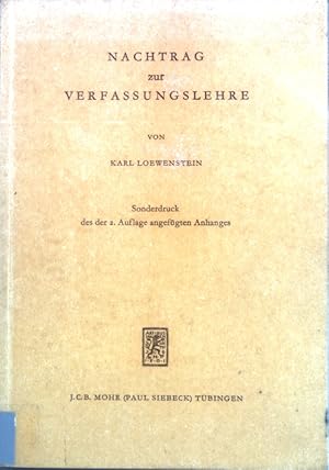 Immagine del venditore per Nachtrag zur Verfassungslehre; Sonderdruck des der 2. Auflage angefgten Anhanges; venduto da books4less (Versandantiquariat Petra Gros GmbH & Co. KG)