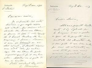 13 lettere manoscritte, alcune su carta intestata: "Ambasciata d'Italia" dal 15 marzo 1873 al 10 ...