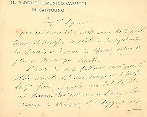 Biglietto intestato: "Il Barone Domenico Carutti di Cantogno" datato: "Torino, 22 febbrajo"