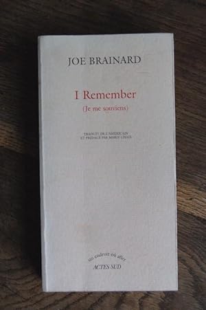 Seller image for I Remember (Je me souviens) for sale by Un livre en poche