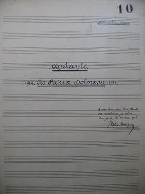 BOUY Jules Andante Manuscrit Dédicace Piano Violoncelle 1915