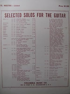 Imagen del vendedor de LLOBET Miguel El Mestre Catalan Folk Melody Guitare 1960 a la venta por partitions-anciennes