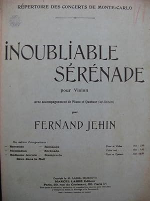 JEHIN Fernand Inoubliable Sérénade Piano Violon Alto Violoncelle 1926