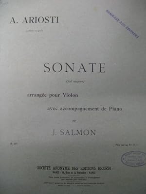 ARIOSTI Attilio Sonate Sol Maj Violon Piano 1918