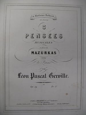 Seller image for GERVILLE Lon Pascal 3 Penses Piano 1855 for sale by partitions-anciennes