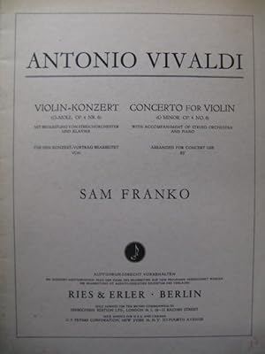 VIVALDI Antonio Concerto op. 4 n° 6 Violon Piano Orchestre