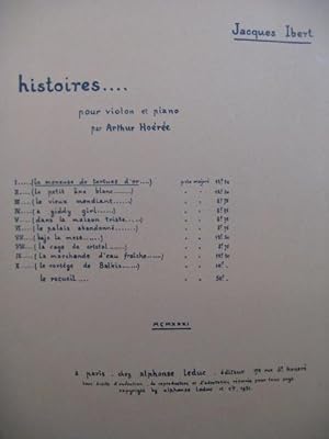 Image du vendeur pour IBERT Jacques La Meneuse de Tortues d'Or Violon Piano 1931 mis en vente par partitions-anciennes