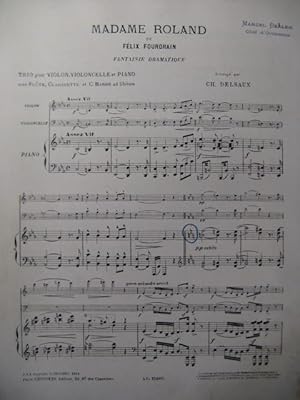 Immagine del venditore per FOURDRAIN Flix Madame Roland Piano Violon Violoncelle Flute 1913 venduto da partitions-anciennes