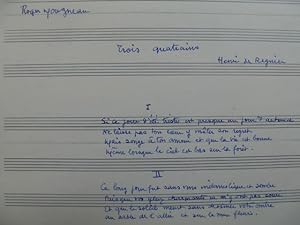 Image du vendeur pour MOUGNEAU Roger Trois Quatrains Manuscrit Chant Piano mis en vente par partitions-anciennes