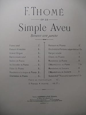 Seller image for THOM Francis Simple Aveu Violon Piano XIXe for sale by partitions-anciennes