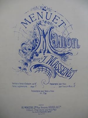 Seller image for MASSENET Jules Manon Menuet Acte 3 Piano 4 mains 1892 for sale by partitions-anciennes