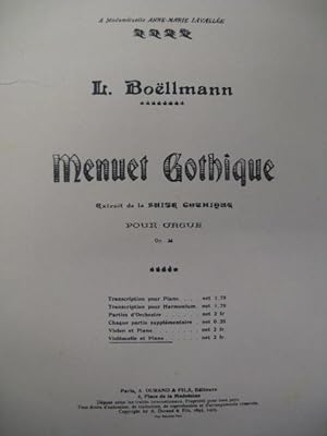 BOËLLMANN Léon Menuet Gothique Violoncelle Piano 1909
