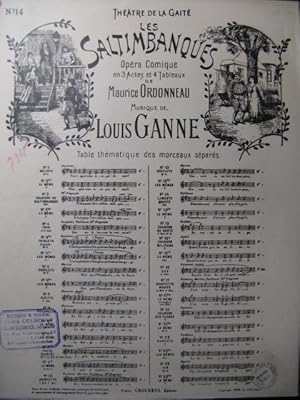 Seller image for GANNE Louis Les Saltimbanques No 14 Chant Piano 1900 for sale by partitions-anciennes