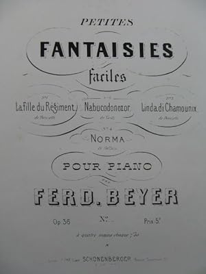 Seller image for BEYER Ferdinand La Fille du Rgiment Donizetti Fantaisie Piano XIXe for sale by partitions-anciennes