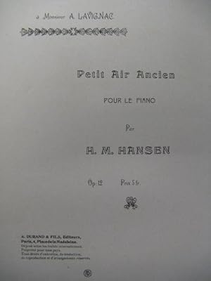 Image du vendeur pour HANSEN H. M. Petit Air Ancien Piano 1897 mis en vente par partitions-anciennes