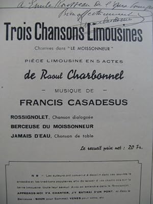 CASADESUS Francis Trois Chansons Limousines Dédicace Chant Piano 1936