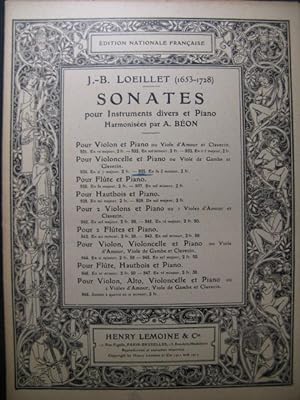 LOEILLET J. B. Sonate Piano Violoncelle