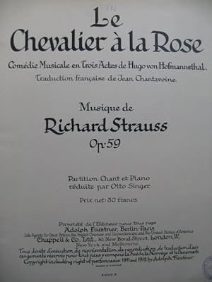 STRAUSS Richard Le Chevalier à la Rose Opéra Chant Piano 1912