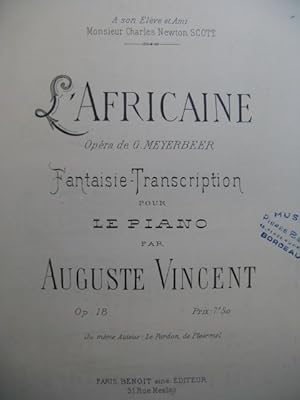 Bild des Verkufers fr VINCENT Auguste L'Africaine Piano zum Verkauf von partitions-anciennes