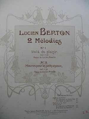 Seller image for BERTON Lucien Mouron pour les petits oiseaux Chant Piano for sale by partitions-anciennes