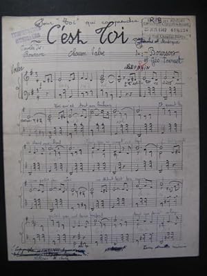 C'est toi Bourson Tournet Chanson Valse Manuscrit Accordéon 1947