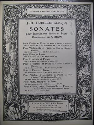 LOEILLET J. B. Sonate à Trois Violon Violoncelle Piano 1931