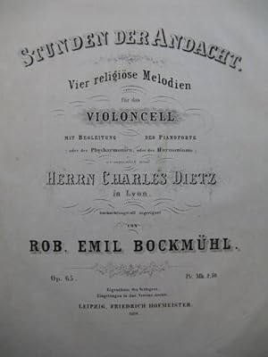 BOCKMÜHL Robert Emile Studen der Andacht Violoncelle Piano 1857
