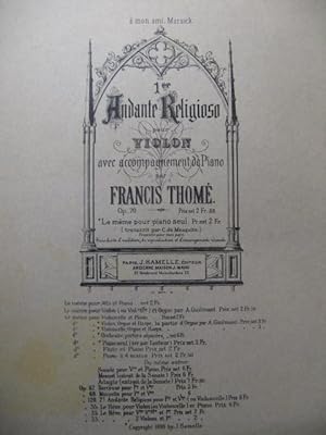 Seller image for THOM Francis Andante Religioso Violon Piano 1899 for sale by partitions-anciennes