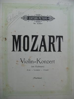 MOZART W. A. Concerto Violon A dur Piano Violon