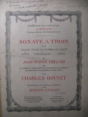 LECLAIR Jean-Marie Sonate à trois Dédicace Flûte Violoncelle Piano 1905