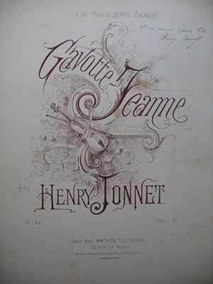 JONNET Henry Gavotte Jeanne Piano XIXe siècle