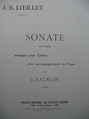 LOEILLET J. B. Sonate La mineur Violon Piano 1918