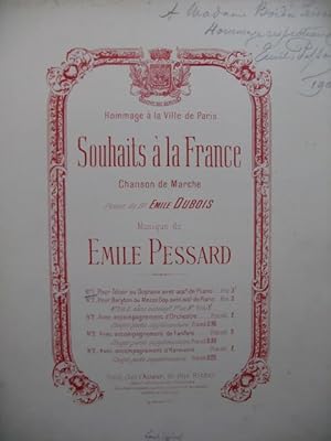 PESSARD Emile Souhaits à la France Dédicace Chant Piano 1900