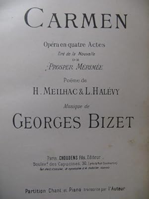 Seller image for BIZET Georges Carmen Opra Chant Piano ca1890 for sale by partitions-anciennes