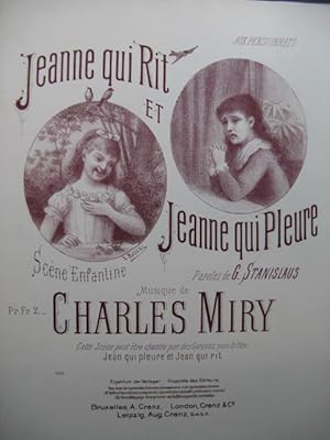 Imagen del vendedor de MIRY Charles Jeanne qui rit et Jeanne qui Pleure Chant Piano 1888 a la venta por partitions-anciennes