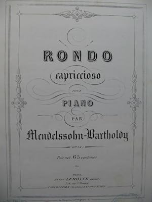 Seller image for MENDELSSOHN Rondo Capriccioso Piano ca1860 for sale by partitions-anciennes