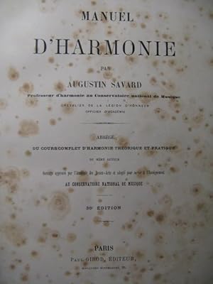 Immagine del venditore per SAVARD Augustin Manuel d'Harmonie XIXe venduto da partitions-anciennes