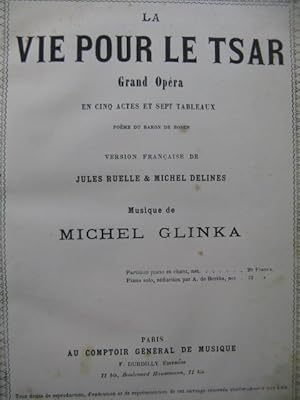 GLINKA Michel La Vie pour le Tsar Opera Chant Piano XIXe