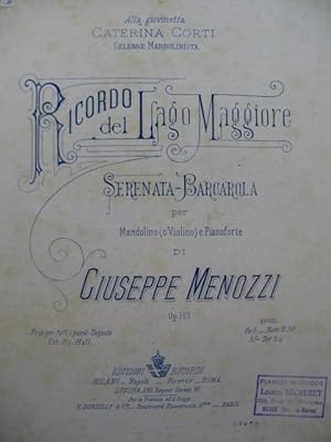 Imagen del vendedor de MENOZZI Giuseppe Ricordo del Lago Maggiore Piano Violon ou Mandoline 1883 a la venta por partitions-anciennes