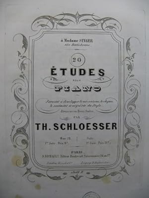 SCHLOESSER Th. 1ère Suite No 1 à 10 Piano 1859