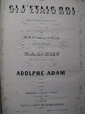 ADAM Adolphe Si j'étais Roi Opera Chant Piano ca1855?