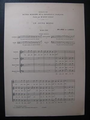 Seller image for DE LASSUS Orlande Un Jeune Moine Chant ca1905 for sale by partitions-anciennes