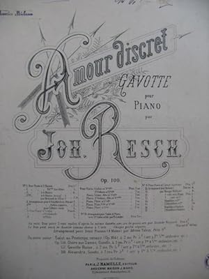 RESCH Joh. Amour Discret Gavotte Piano 4 mains ca1879